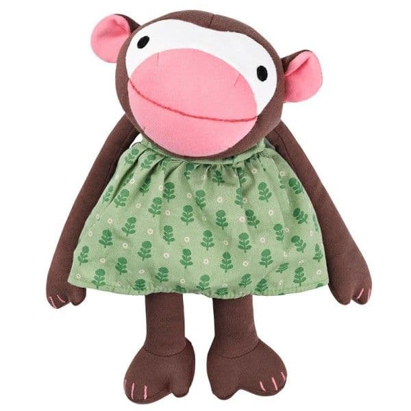 Doudou Poupée Coton Bio Singe 'Frida' 32cm robe verte Franck &