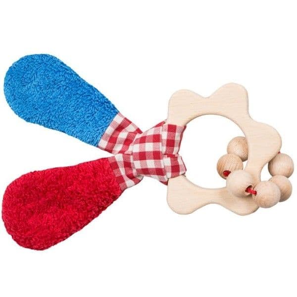 Hochet Bois & Coton Bio Anneau de dentition Fleur & Anneau de Perles