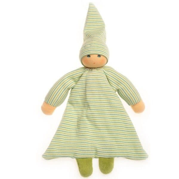 Doudou Plat Poupon rayé Robe Verts Nanchen® Natur Jersey Coton Bio 2