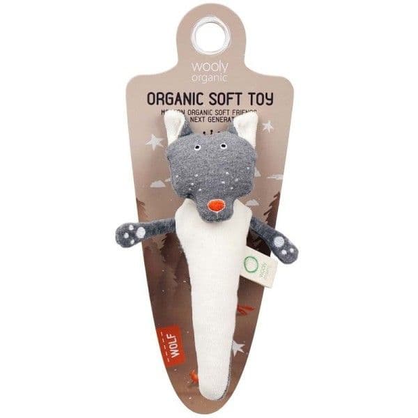 Hochet Bio Loup Gris Wooly Organic® Coton Bio 21cm - Doudou Bio GOTS
