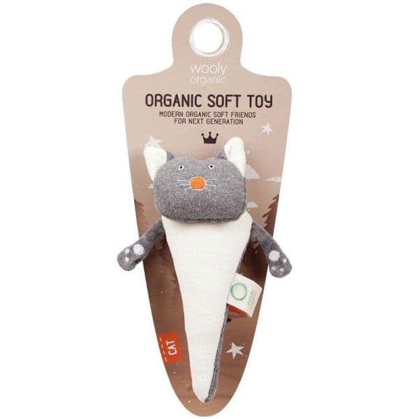 Hochet Bio Chat Gris Wooly Organic® Coton Bio 21cm - Doudou Bio GOTS