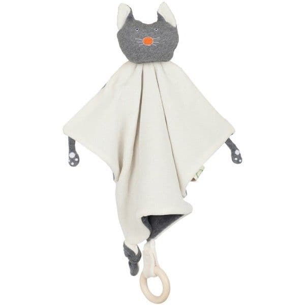 Doudou Plat Anneau de dentition Chat Gris Wooly Organic® Coton Bio