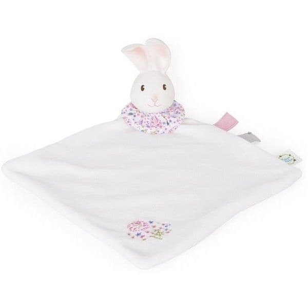 Doudou Plat Carré Blanc Caoutchouc Naturel & Coton Havah la Lapine