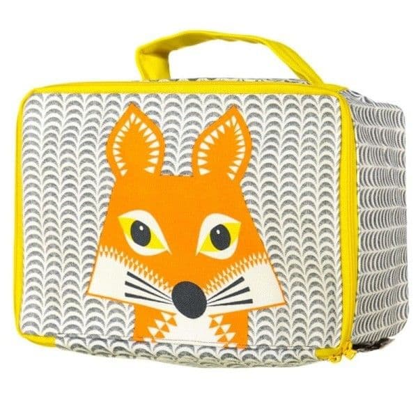 Valisette Goûter & Aventure Lunch Box Gris Jaune Coton Bio Renard