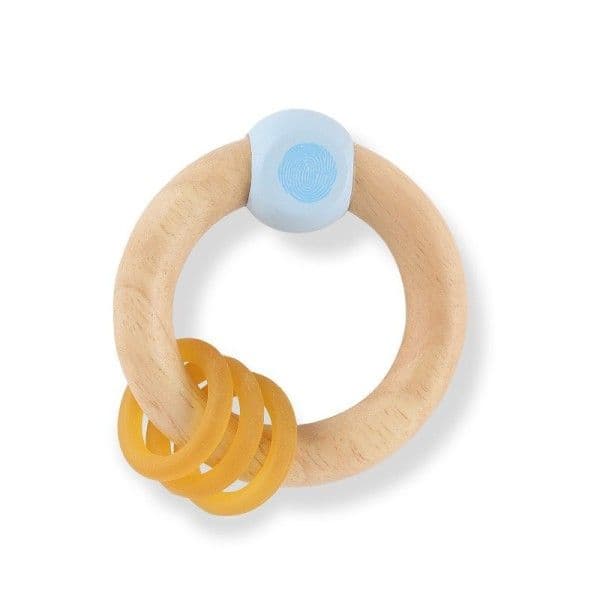 Hévéa Anneau de Dentition Bois & Caoutchouc Bleu 'Finger Print' - J