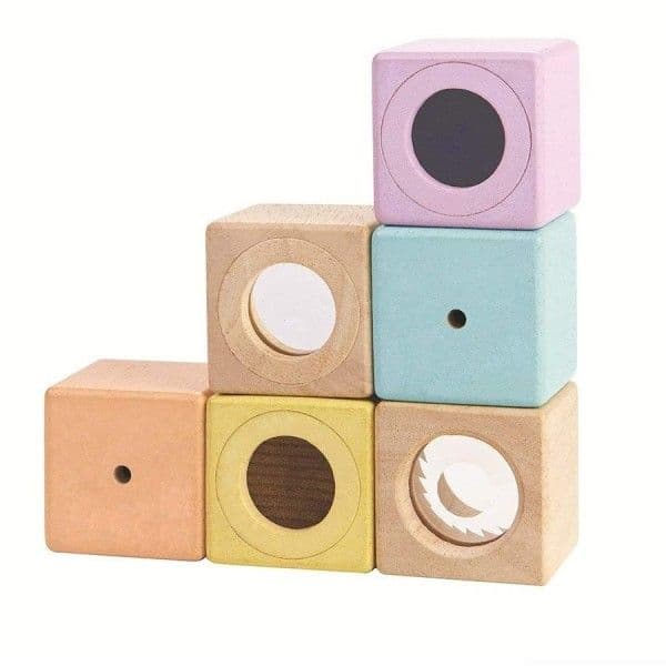 6 Blocs Hochets Sensoriel Pastel Plantoys® - Jouet en bois bébé