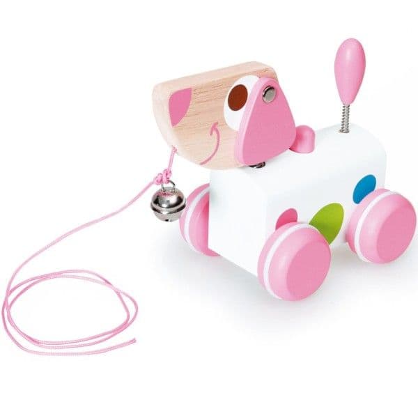 Jouet en bois à trainer 4 Roues Chien Ella Rose & Blanche Scratch® -