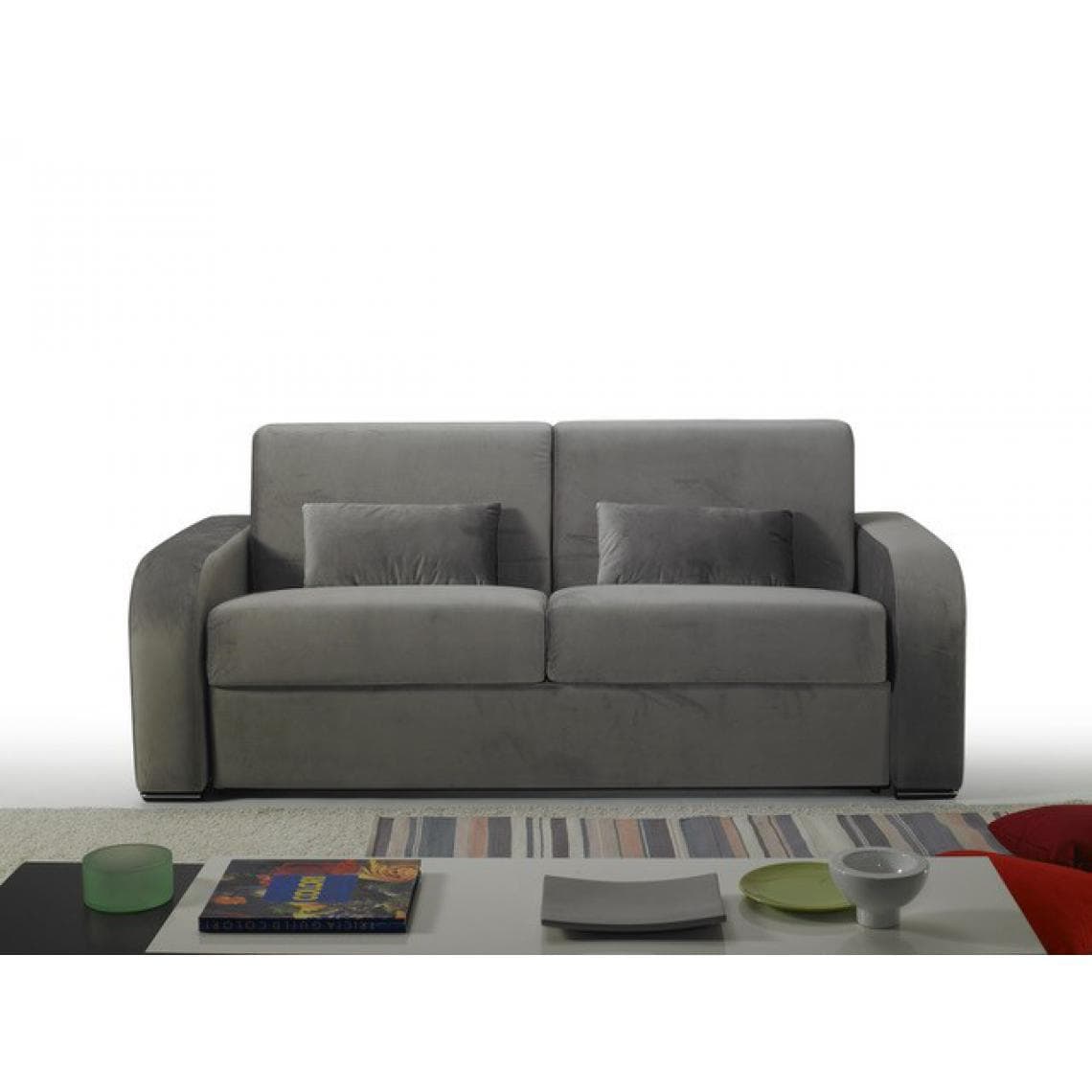 Canapé Convertible Express Velours Gris 3 Places VINICIO
