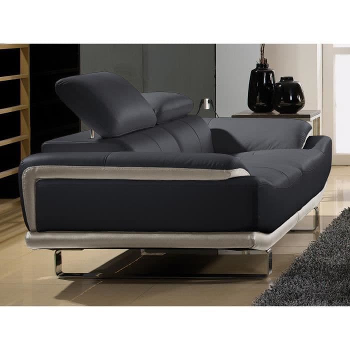 Canapé 2 places en cuir prestige noir et beige OSMOZ
