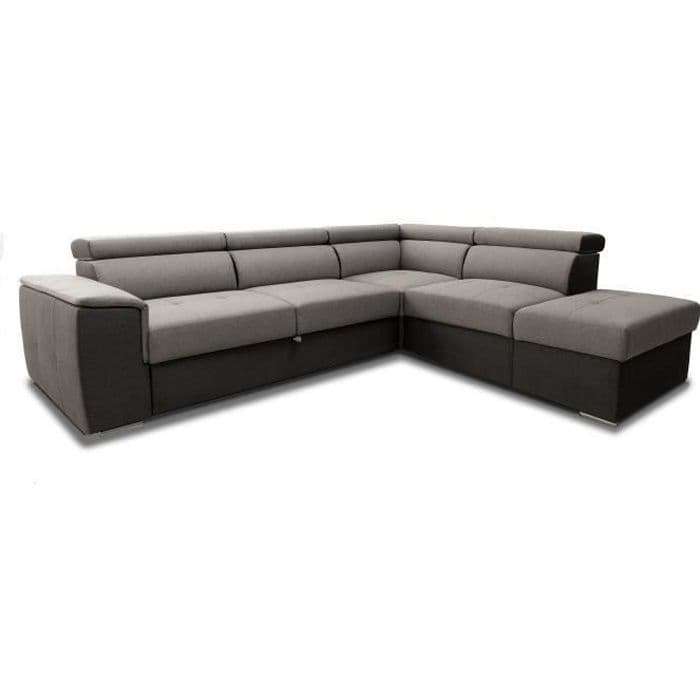 DAYTONA Canapé d'angle convertible réversible - Tissu Anthracite et gris - L 275 x P 233 x H 76 cm
