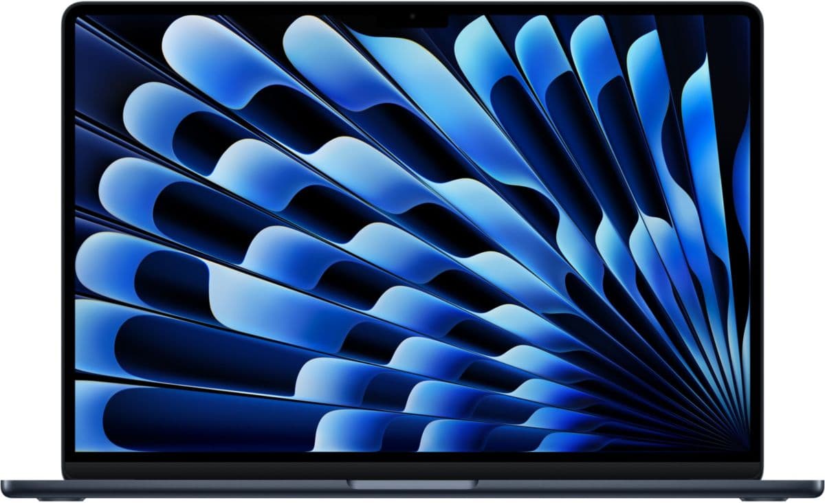 Ordenador Apple MacBook Air de 15″, chip M4, CPU de 10 núcleos / GPU de 10 núcleos, 24 GB de RAM, SSD de 512 GB, pantalla Retina, color medianoche.