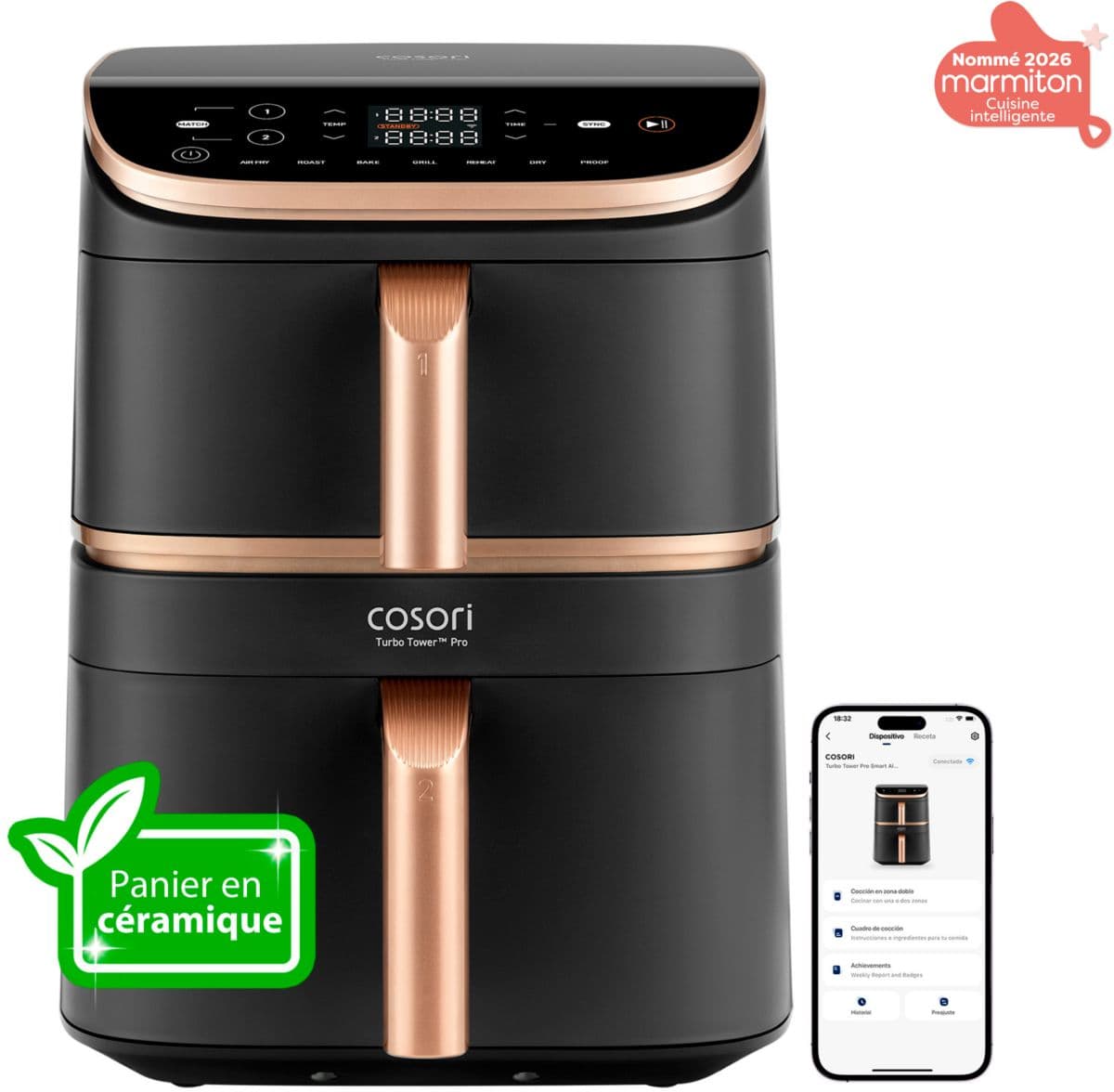 Freidora de aire inteligente COSORI KOSP0040EUN Turbo Tower Pro, 10,8 L, cesta de cerámica