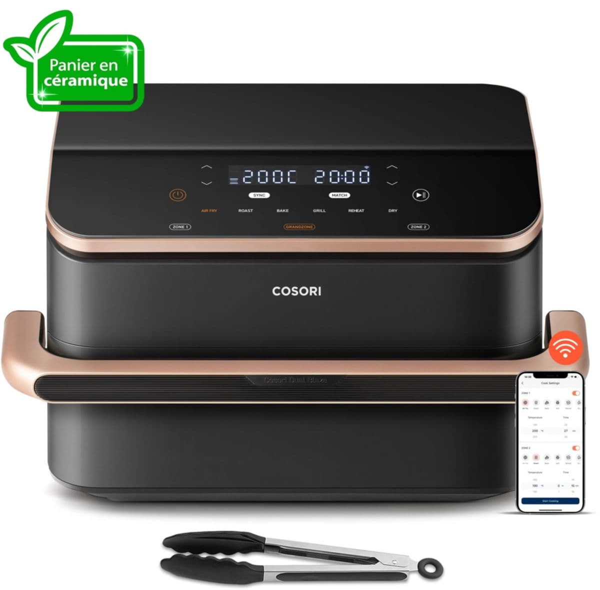 Freidora de aire cerámica COSORI Twinfry Pro KAAPAFCSSEU0204A, 10 L, 4 elementos calefactores, cesta cerámica