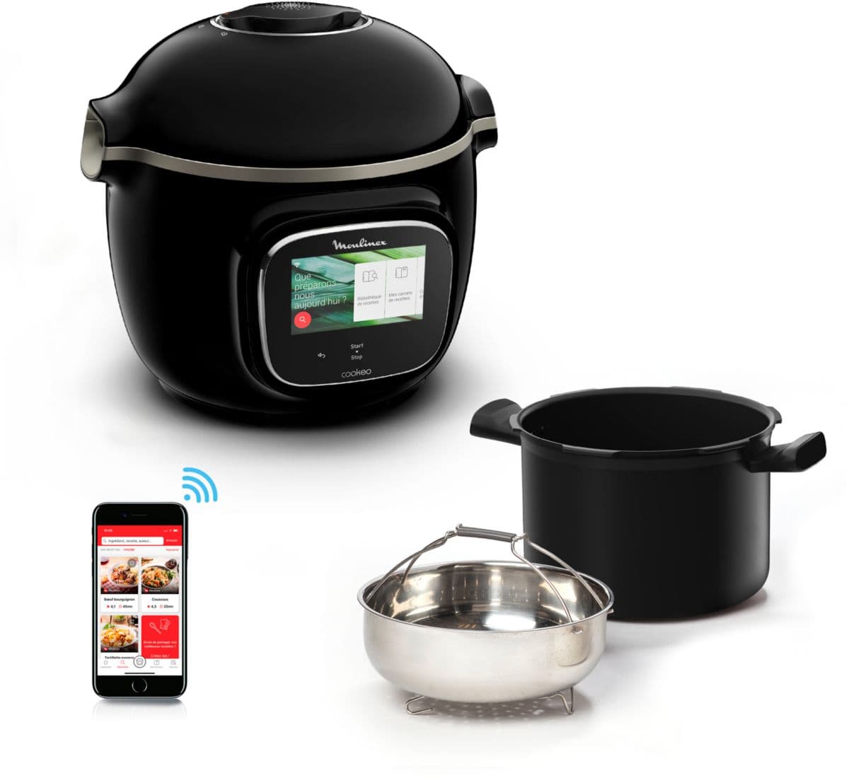 Cookeo MOULINEX CE902800, pantalla táctil negra, wifi, 6 L, 13 modos de cocción, 250 recetas.