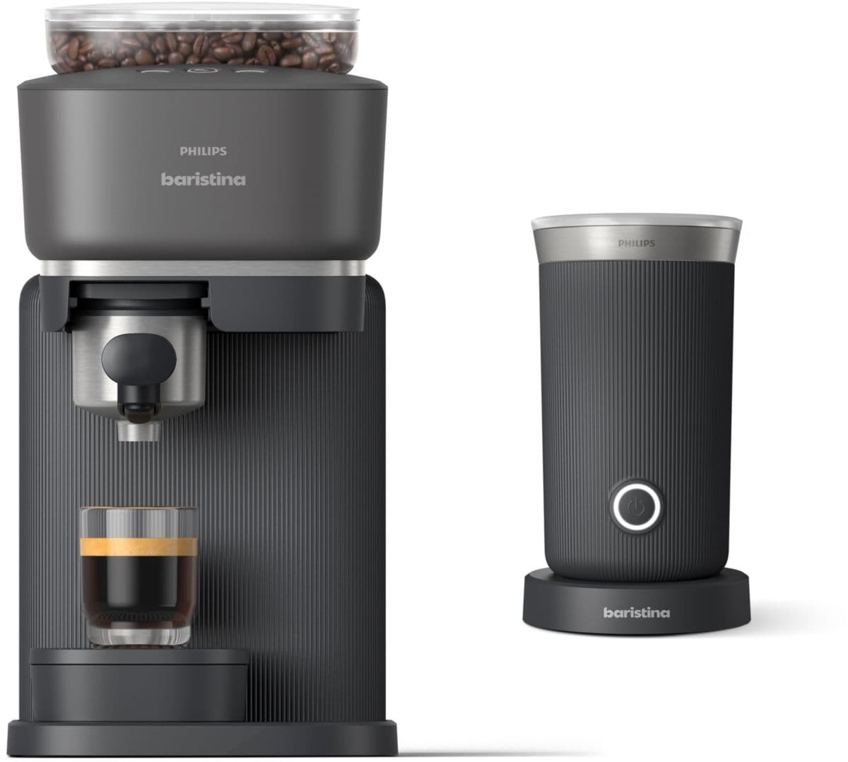 Cafetera espresso automática PHILIPS Baristina BAR303/60, color negro + espumador de leche