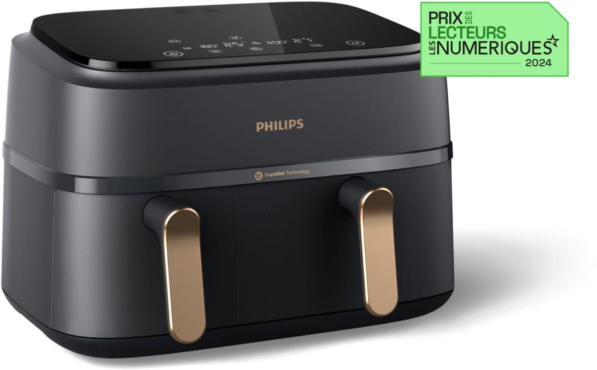 Freidora de aire PHILIPS NA352/00, doble cesta, negro/dorado, serie 3000, 9 L (3+6 L)