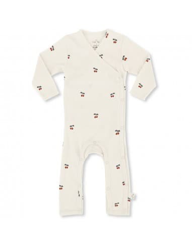 Combinaison pyjama croisé en coton biologique Cherry Beige 0 - 1 mois