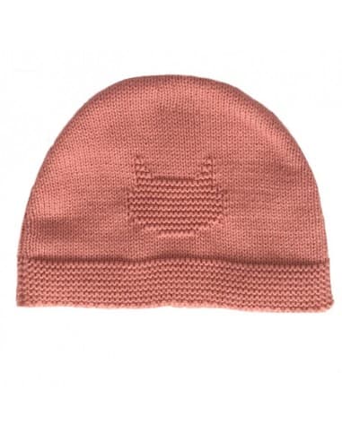 Bonnet Chat en tricot Vieux Rose coton biologique 1 mois Rose