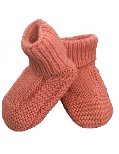 Bottons Chaussons Chat de naissance en tricot Vieux Rose Coton biologique Rose