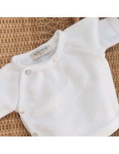 Gilet Brassière Chat 4 boutons en tricot Blanc 100% Coton bio 1 mois Blanc