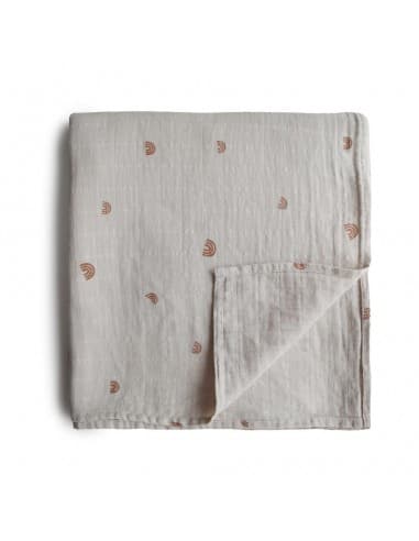 Grand Lange coton bio imprimé Arc en ciel Mushie 120x120cm Blanc