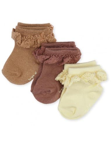 Lot de 3 paires de chaussettes en coton bio Apple Butter - lurex et dentelle 33/35