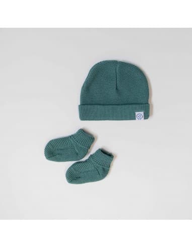 Mini Trousseau naissance Bonnet et chaussons en tricot Vert Vert
