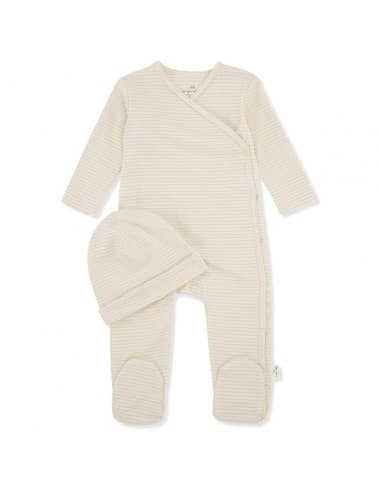 Ensemble pyjama et bonnet en coton biologique Rose Smoke 1 mois Crème
