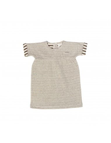 Robe à manches courtes printemps été à fines rayures beige et prune Gris 6 - 12 mois