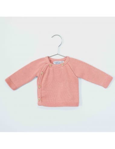 Gilet Brassière Chat 4 boutons en tricot Bouton de Rose 100% Coton biologique 3 mois Rose