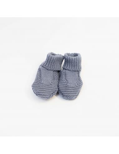 Bottons Chaussons Chat de naissance en tricot Bleu Orage Coton biologique Bleu 0 - 1 mois