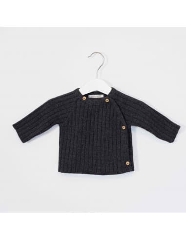 Gilet Brassière 4 boutons en tricot côtelé gris 3 mois Gris