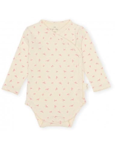 Body croisé à manches longues en coton biologique Fushia Pétales 6 mois Crème