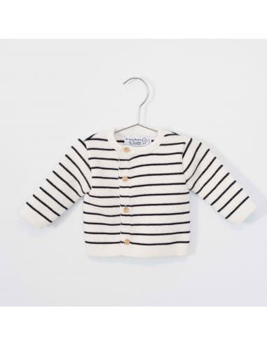 Gilet Brassière 4 boutons en tricot Marin Blanc 1- 3 mois