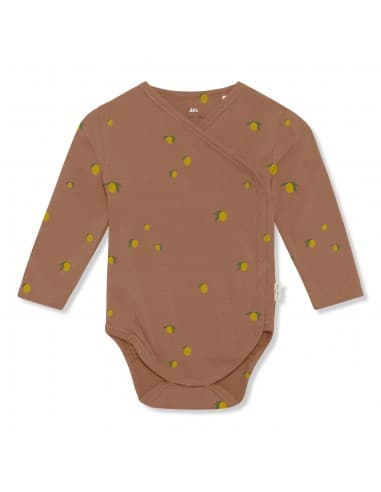 Body croisé à manches longues en coton biologique Lemon Brown 3 mois Camel