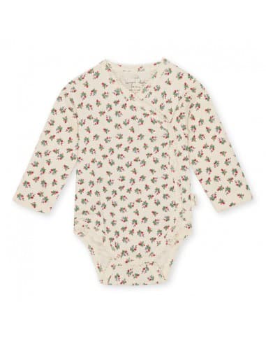 Body croisé à manches longues en coton biologique Fleur Tricolore 3 mois Crème