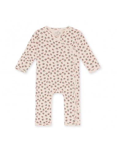 Combinaison Pyjama croisé à manches longues en coton biologique Fleur Tricolore 0 - 1 mois Crème