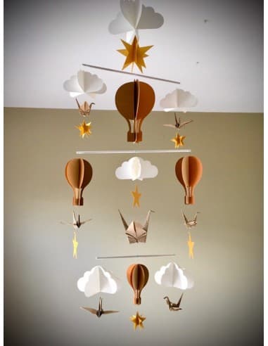 Mobile pour chambre d'enfant Mobile en Papier Montgolfières Origami 3 étages tons Terracotta