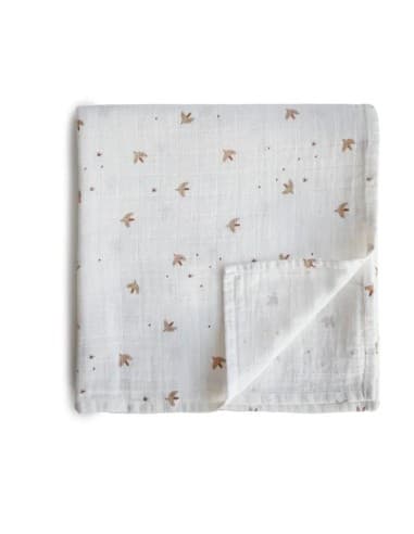 Grand Lange coton bio imprimé Oiseaux Sparrow Mushie 120x120cm CrÚme