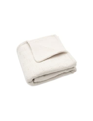 Couverture en maille tricotée Grain et polaire 75x100cm Écrue Oatmeal Blanc cassé