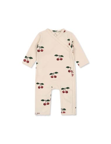 Combinaison Pyjama croisé en coton biologique Ma Grande Cerise 3 mois Blanc cassé