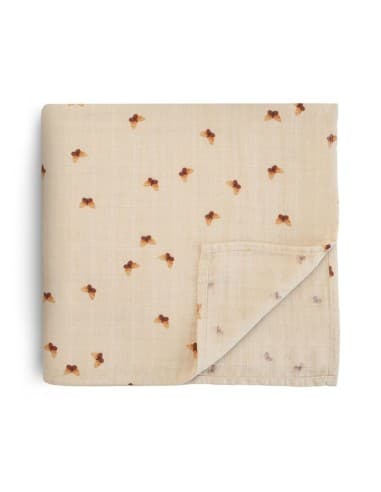 Grand Lange coton bio imprimé Papillons Mushie 120x120cm Crème