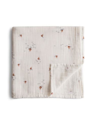 Grand Lange coton bio imprimé Bateaux Mushie 120x120cm CrÚme
