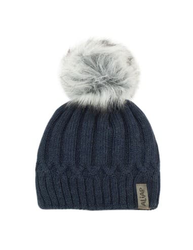 Bonnet Alix Marine avec Pompon en laine de mérinos Bleu nuit 12 - 18 mois
