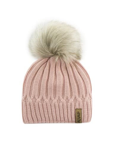 Bonnet Alix Rose avec Pompon en laine de mérinos Rose 12 - 18 mois