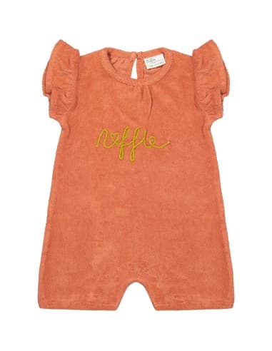 Barboteuse en éponge Abricot en Gratté de Coton Bio Orange 4 - 6 mois