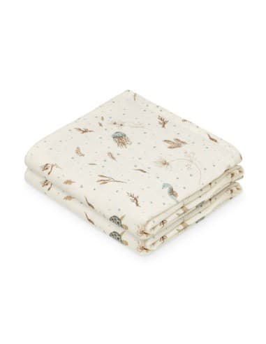 Lange en mousseline de coton biologique Sea Garden Bleu