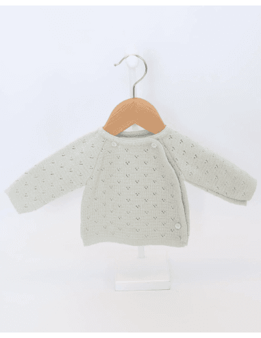 Gilet Brassière Ajourée Sauge Pointelle 4 boutons Vert 1- 3 mois