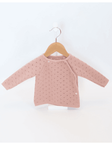 Gilet Brassière Ajourée Rose Misty Pointelle 4 boutons Rose 1- 3 mois