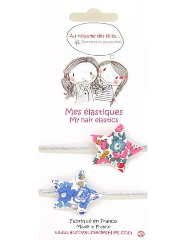 Lot de 2 élastiques argent étoile liberty Camellia - Royaume des Filles Rose